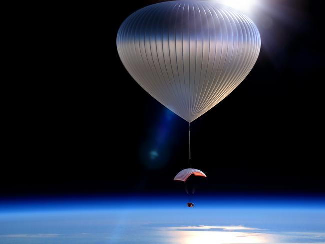 This artist rendering provided by World View Enterprises shows the World View Voyager balloon carrying a pressurised space capsule that will be transported to the edge of space.