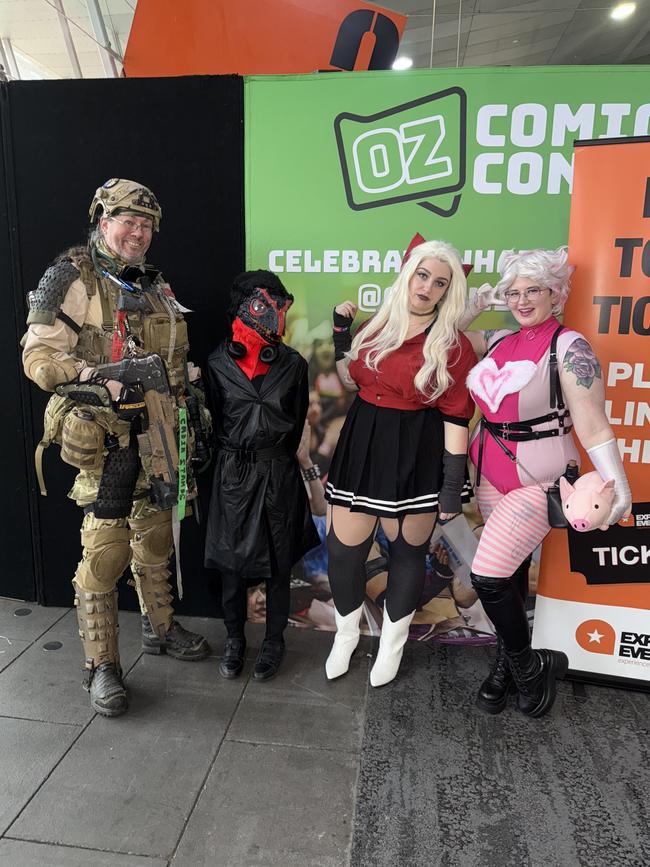 Josh Orth, Alastor Orth, Lorin Franzi and Lana Menheere attend the Oz Comic Con Melbourne at the Melbourne Convention & Exhibition Centre on Saturday, June 07, 2025. Picture: Jack Colantuono