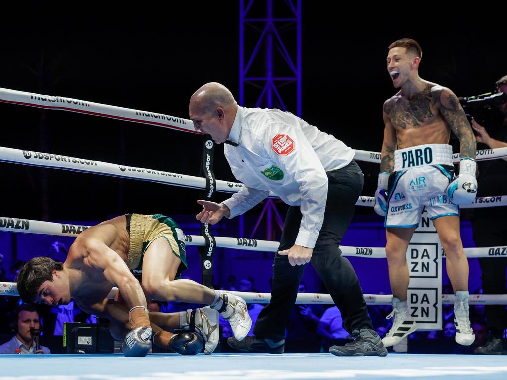 Hassan Hamdan (not pictured) and Brock Jarvis (L) fell out after Jarvis' knockout defeat to Liam Paro (R). Picture: Getty Images