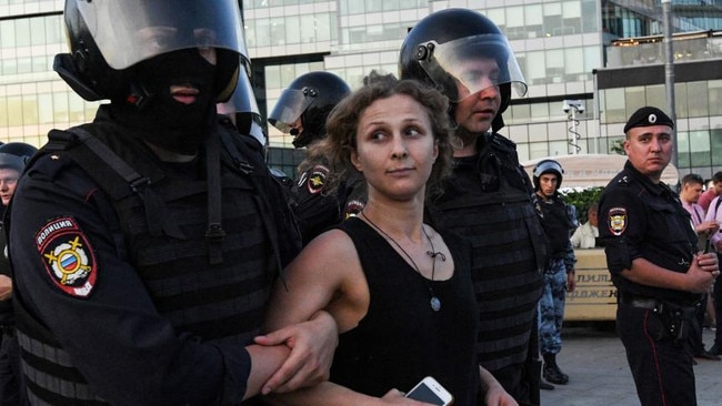 Alyokhina is detained at a rally in Moscow in 2019. Picture Getty Images