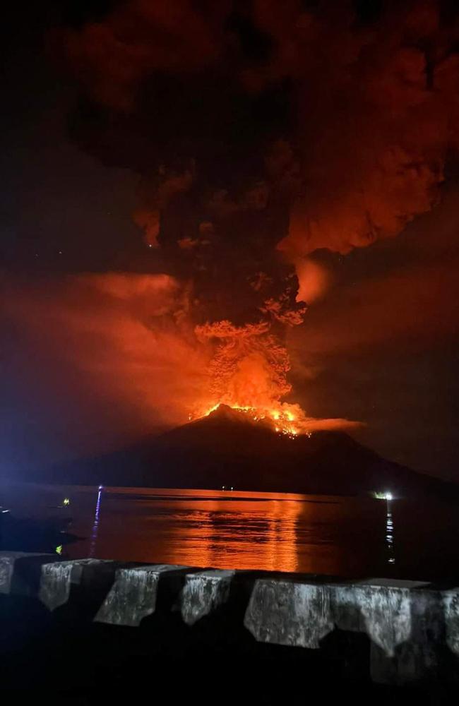 Mount Ruang releasing hot lava and smoke in Sangihe Islands. Picture: AFP