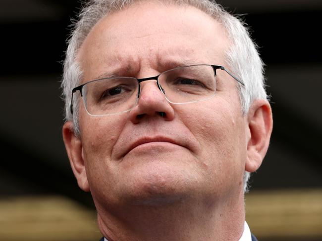 SYDNEY, AUSTRALIA - NewsWire Photos DECEMBER 8, 2021: Prime Minister Scott Morrison pictured at a press conference at Penshurst Girls High School. Picture: NCA NewsWire / Damian Shaw