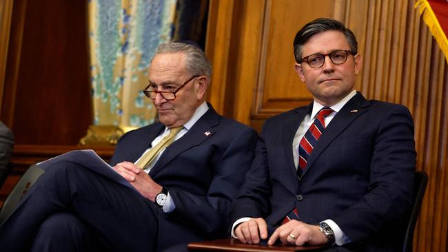 Chuck Schumer and Speaker of the House Mike Johnson. Picture: Getty Images via AFP.