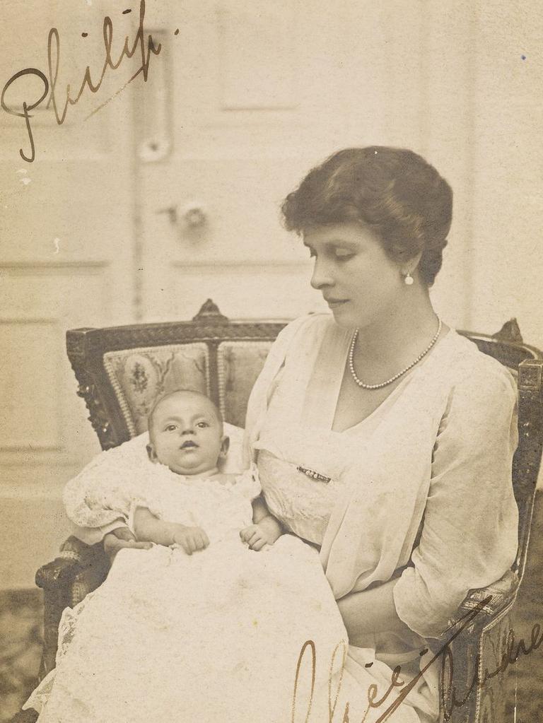 Prince Philip with his mother on the island of Corfu in 1921. Picture: Royal Collection Trust