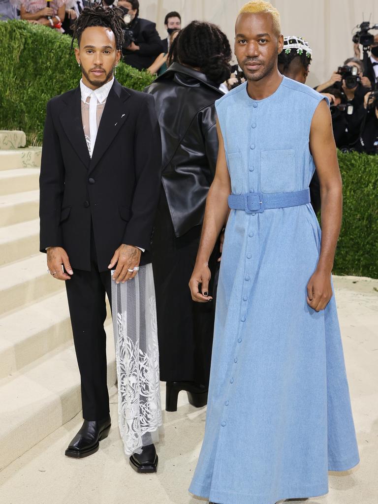 Hamilton and Designer Kenneth Nicholson attend The 2021 Met Gala Celebrating In America: A Lexicon Of Fashion at Metropolitan Museum of Art. Photo: Mike Coppola/Getty Images