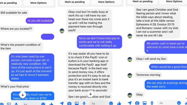 Lack of punctuation, spelling mistakes and an odd profile can be signs you're talking with a scammer. Picture: Rebecca Borg