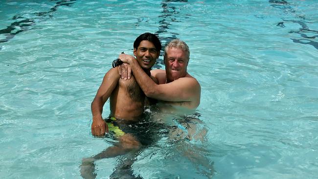 Woolmer and Mohammad Sami relax in swimming pool in Port-of-Spain days before his death.