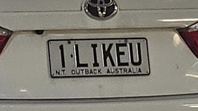 NT funny number plate, 1 LIKEU. Picture: Facebook / Leo Knight