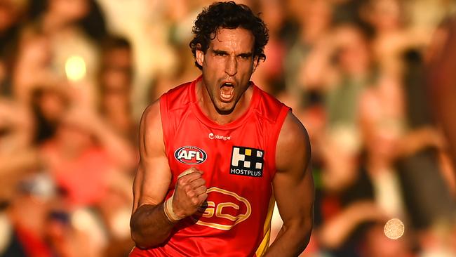 Ben King celebrates kicking a goal for the Suns. Picture: Getty Images