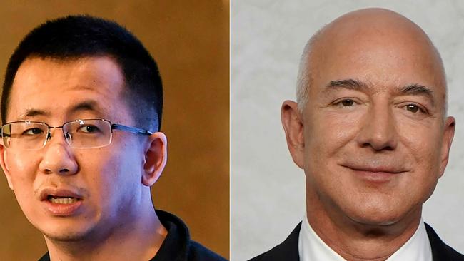 Amazon Founder Jeff Bezos, right, saw his wealth shrink, but under-pressure TikTok founder Zhang Yiming piled on a few billions.