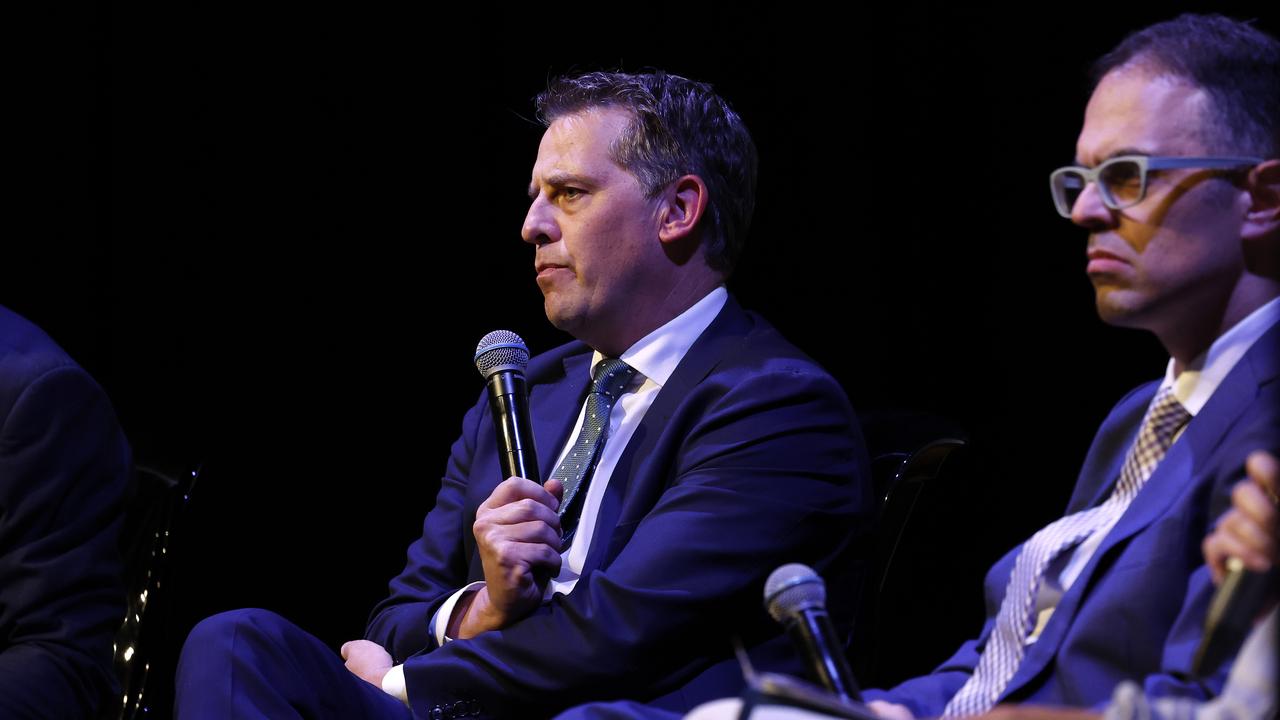 NSW Health Minister Ryan Park speaks at the community forum on the future of the troubled Northern Beaches Hospital held at the Dee Why RSL on Wednesday night. Picture: Jonathan Ng