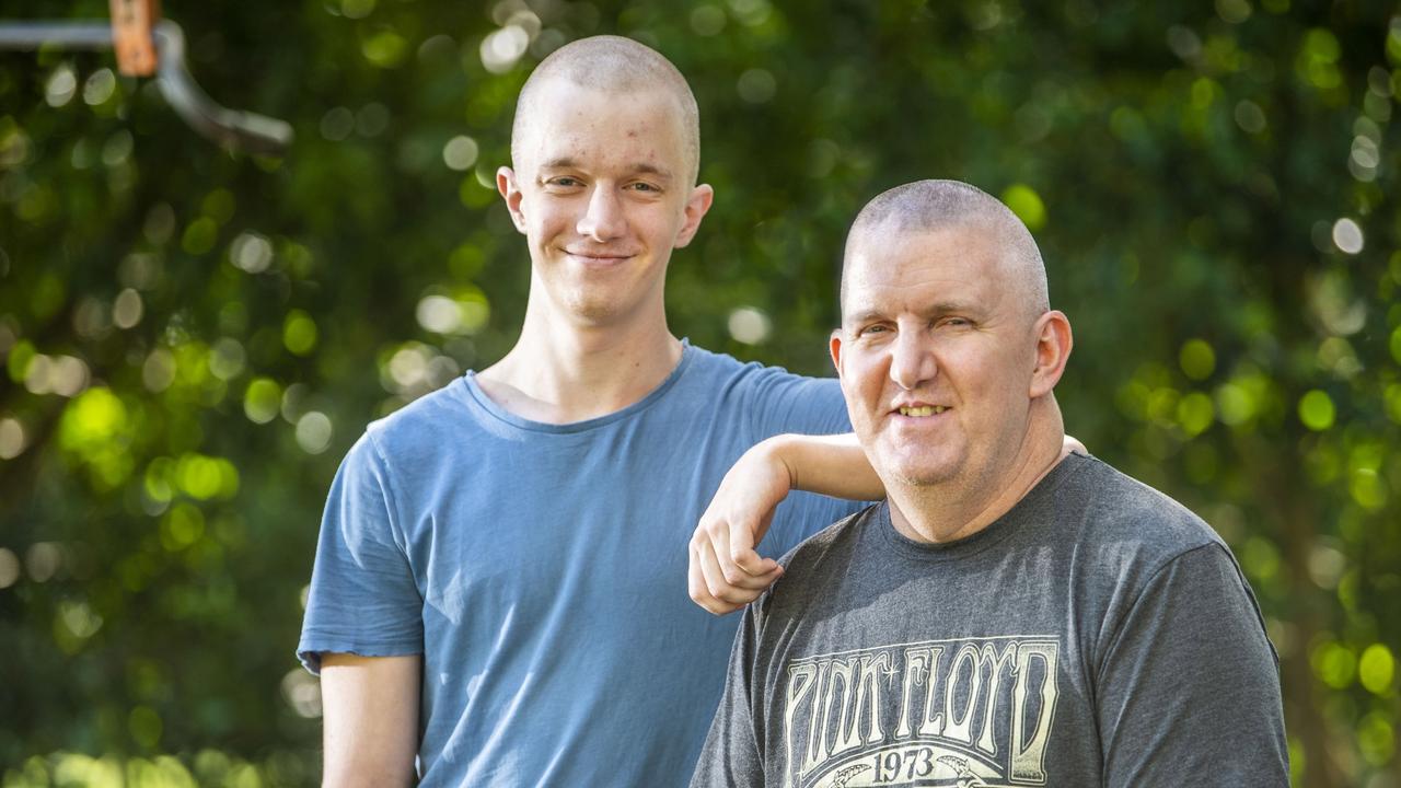 Marcus Smit is recovering from leukaemia, pictured with his son Sam Smit. Picture: Nev Madsen