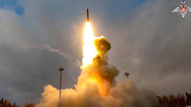 A Yars intercontinental ballistic missile is test-fired from the Plesetsk launch pad in northwestern Russia. Picture: Russian Defence Ministry Press Service via AP.