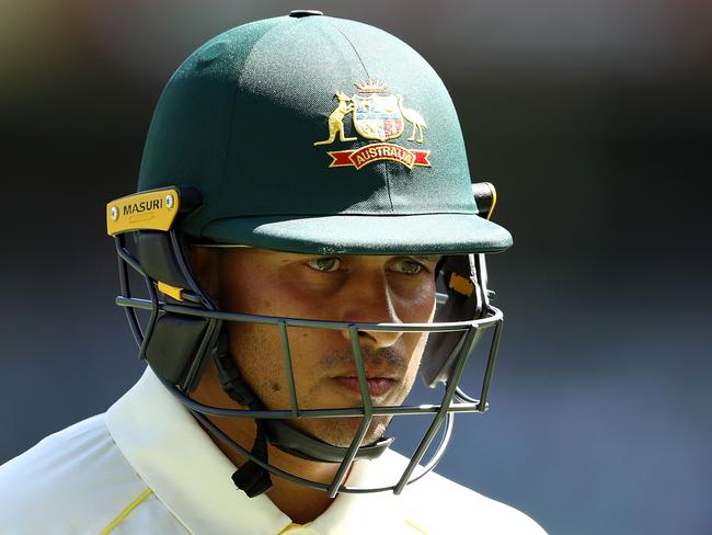 BRISBANE, AUSTRALIA - NOVEMBER 24:  Usman Khawaja of Australia looks dejected after being dismissed by Moeen Ali of England  during day two of the First Test Match of the 2017/18 Ashes Series between Australia and England at The Gabba on November 24, 2017 in Brisbane, Australia.  (Photo by Ryan Pierse/Getty Images)