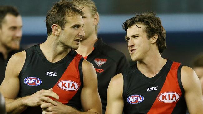 Jobe Watson and Andrew McGrath. Picture: Wayne Ludbey