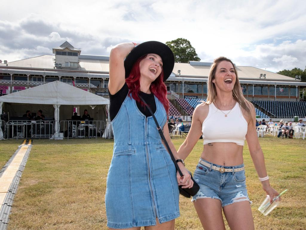 Isabelle Goulding (left) with Lauren Wilson. Meatstock - Music, Barbecue and Camping Festival at Toowoomba Showgrounds.Friday March 8, 2024 Picture: Bev Lacey