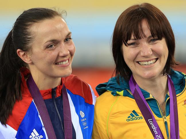 Pendleton with longtime rival Anna Meares of Australia.