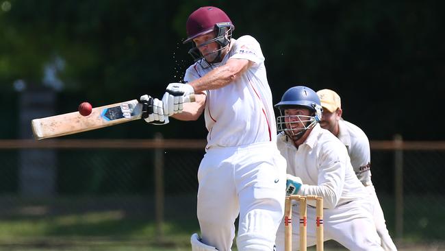 Jake Roach hits one to the boundary for Mulgrave in the Cricket Far North match against Norths, held at Griffiths Park, Manunda. PICTURE: BRENDAN RADKE