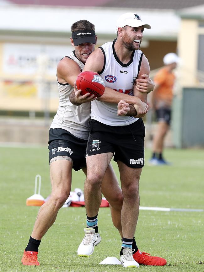  Brad Ebert and Matthew Broadbent at training. Picture Sarah Reed