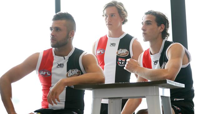 Mature-age recruit Robbie Young with Jack Bytel and Max King. Picture: Getty Images