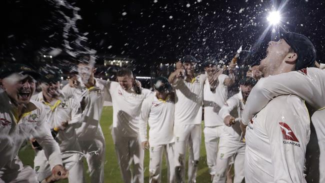 Celebrations continued long into the night at Old Trafford. Picture: Getty Images