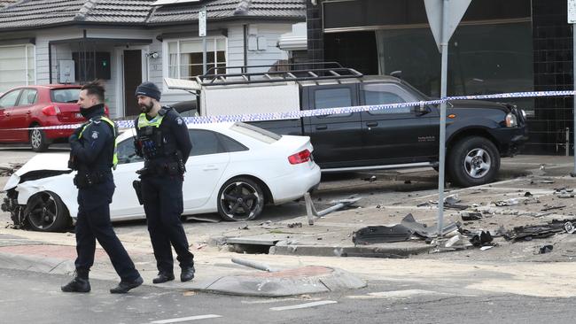 Debris is strewn across the crash scene. Picture: David Crosling