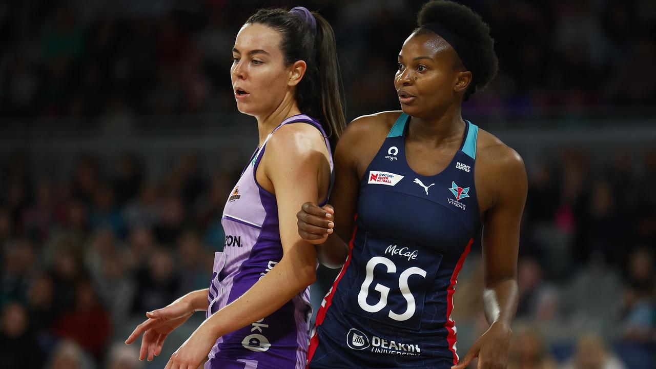 Ruby Bakewell-Doran (left) is having a breakout season for the Firebirds. Picture: Getty Images