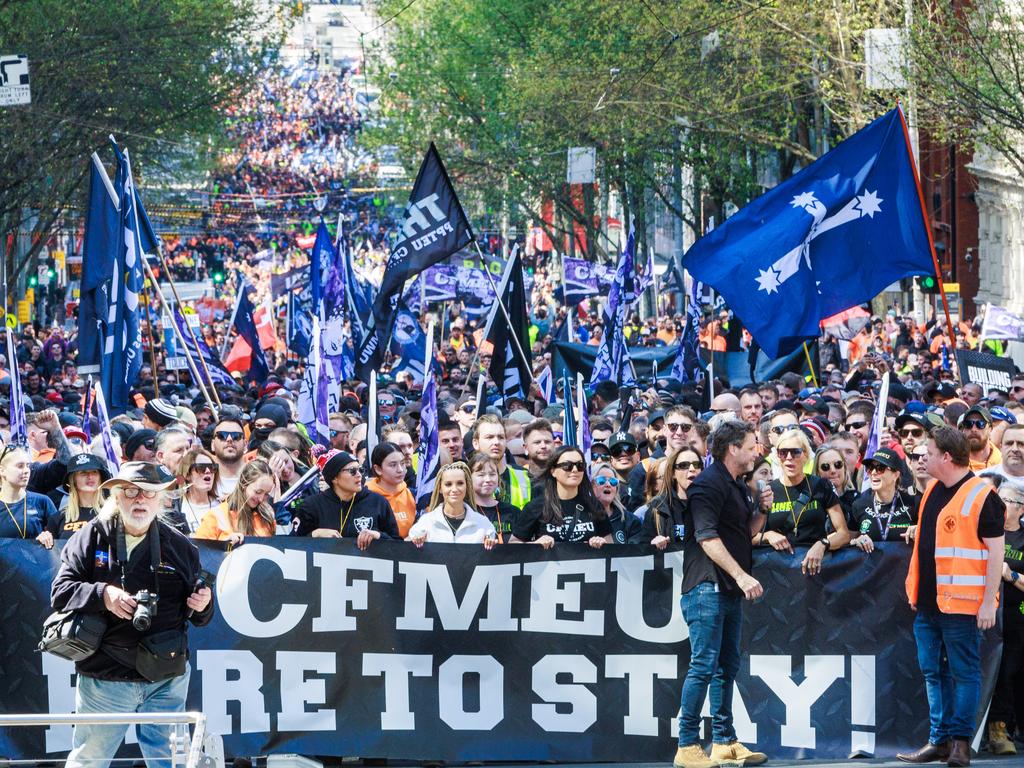 The powerful unions were the organisers of the two major national rallies held in support for the CFMEU in August and September. Picture: Aaron Francis