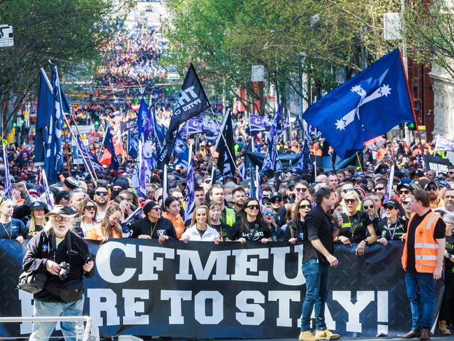 The powerful unions were the organisers of the two major national rallies held in support for the CFMEU in August and September. Picture: Aaron Francis