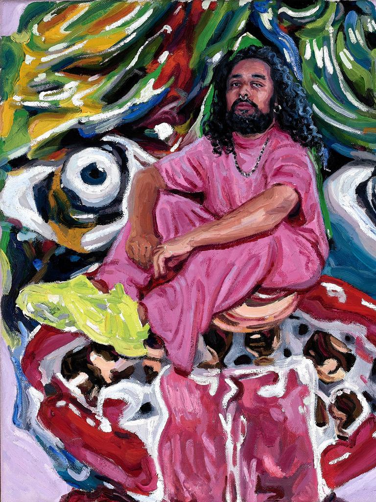 Kirthana Selvaraj’s 'Ramesh and the blue figure with snake', oil on canvas, 39 x 34cm. Sitter: Ramesh Mario Nithiyendran