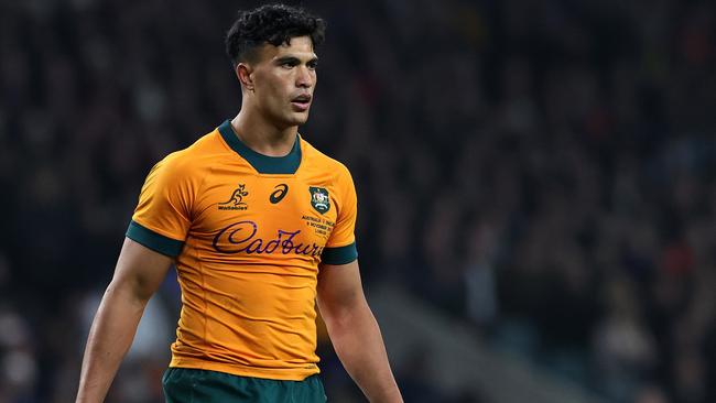 LONDON, ENGLAND - NOVEMBER 09:  Joseph-Aukuso Suaalii of Australia looks on during the Autumn Nations Series 2025 match between England and Australia at Allianz Twickenham Stadium on November 09, 2024 in London, England. (Photo by David Rogers/Getty Images)