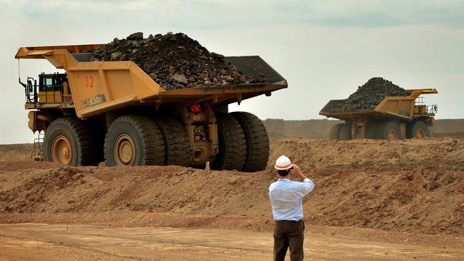 Trucks at the Rio Tinto-operated Oyu Tolgoi gold and copper mine in the Gobi desert. Picture: AFP