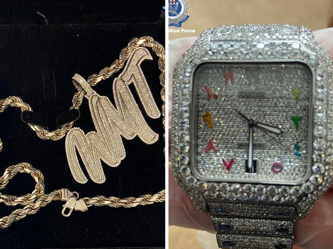 NSW Police allegedly located two luxury watches, gold jewellery, cocaine, cannabis, MDMA, about $50,000 cash, and electronic devices during raids on two Western Sydney homes. Picture: NSW Police