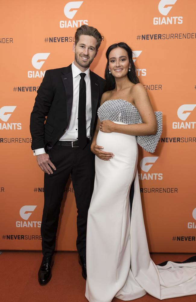 Callan Ward and Ruby Keddie Ward, pictured on Brownlow night at GWS’s private function in September last year. Ruby gave birth to the couple’s son Romeo in February. Picture: Getty Images