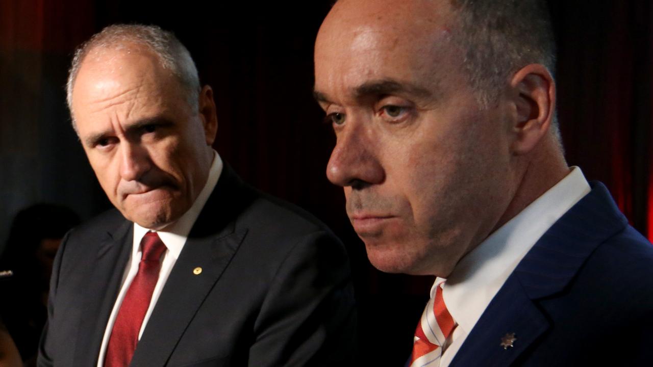 NAB Chairman Ken Henry and CEO Andrew Thorburn. Picture: David Geraghty 