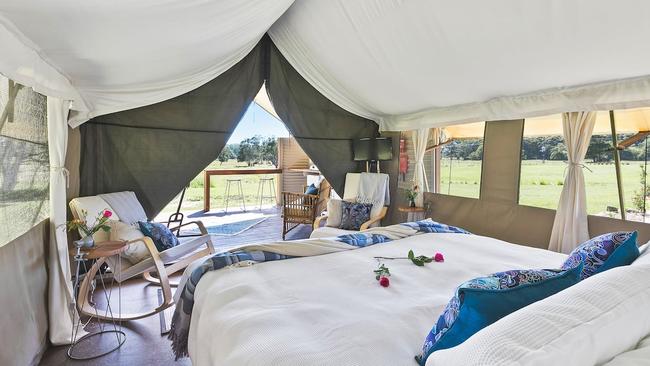 King beds and ensuites with baths are drawcards at Glamping @ Byron Photo: Airbnb