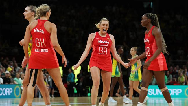 England’s Helen Housby celebrates during game two against Australia. (Photo by Mark Metcalfe/Getty Images)