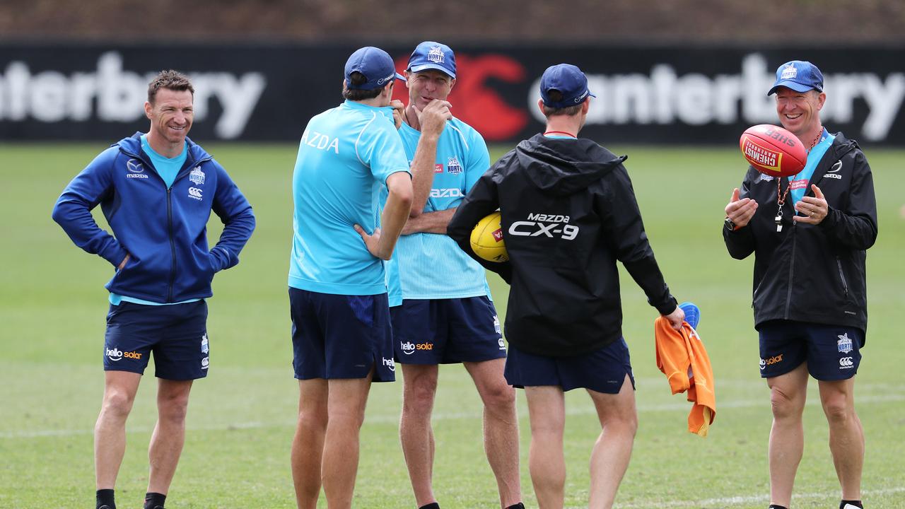 New North Melbourne coach David Noble watches on at Kangaroos training. Picture: Michael Klein