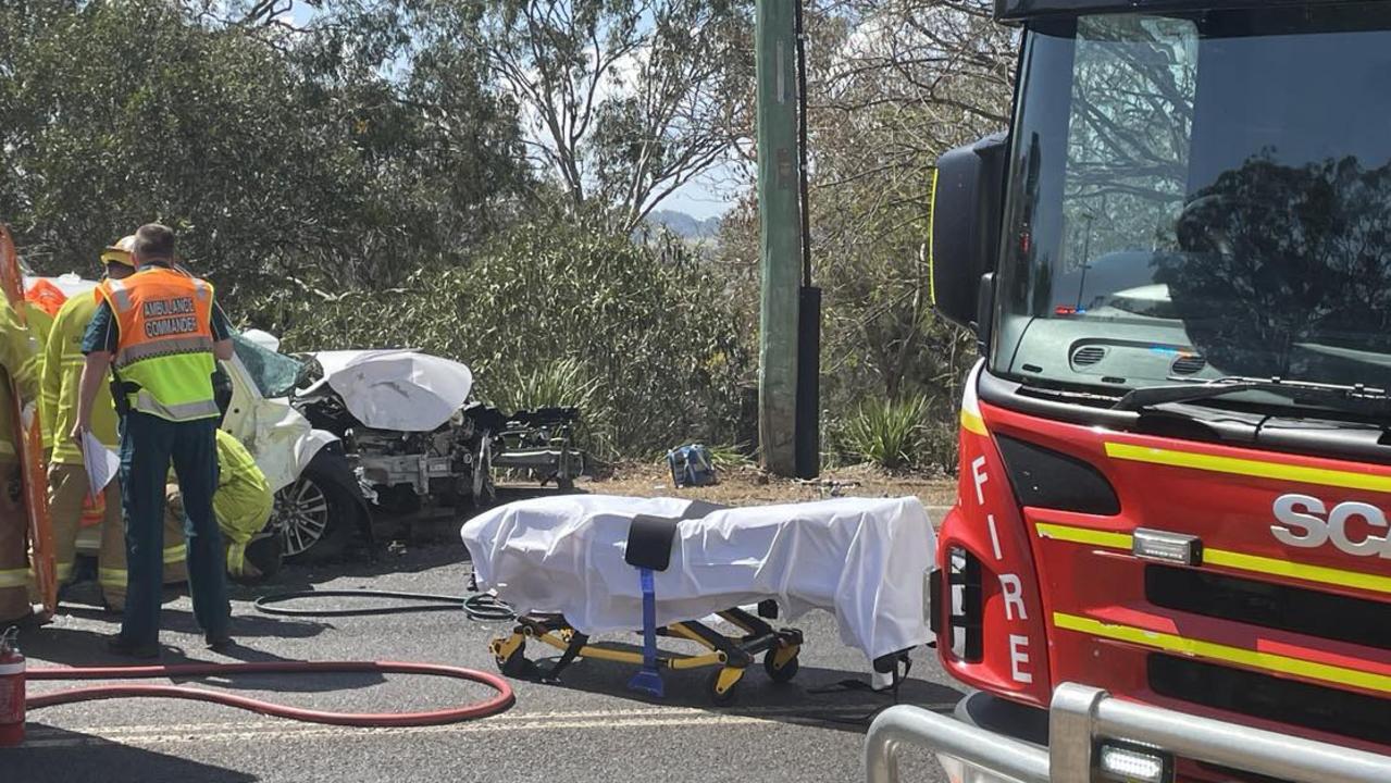 Emergency services at the scene of a crash on Greenwattle St in Wilsonton Heights. Picture: Michael Nolan