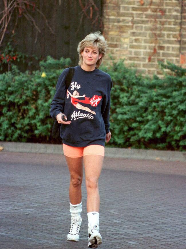 Princess Diana in a Virgin Atlantic sweatshirt in London in 1995. Picture: Anwar Hussein/WireImage