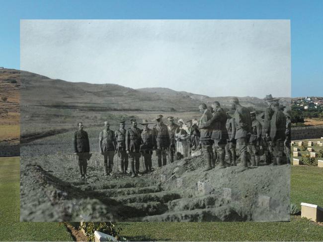 Portianou Cemetery then and now. Picture: AW Savage/Cheryl Ward and Bernard De Broglio/State Library of NSW