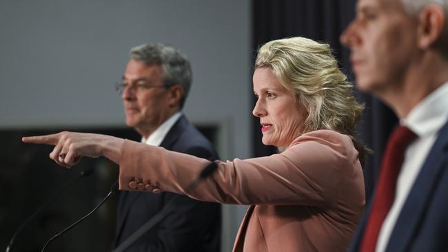 Attorney-General Mark Dreyfus, Minister for Home Affairs Clare O'Neil and Minister for Immigration, Citizenship, Migrant Services and Multicultural Affairs Andrew Giles hold a press conference at Parliament House in Canberra. Picture: NCA NewsWire / Martin Ollman