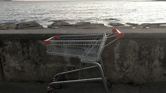 A Coles trolley dumped on Marine Parade between Manly and Shelly beaches.