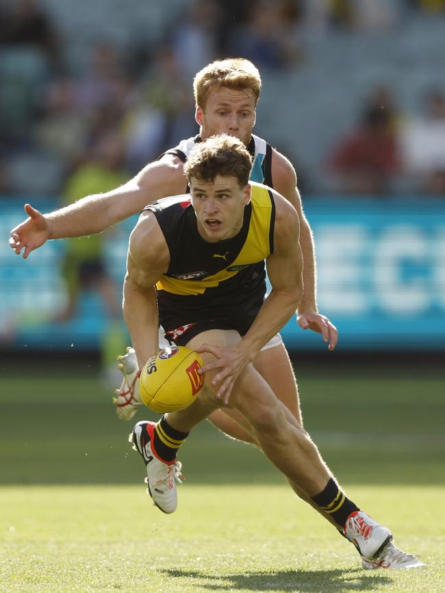 Thomson Dow played one of his best games for the Tigers on Sunday. Picture: Darrian Traynor/Getty Images.