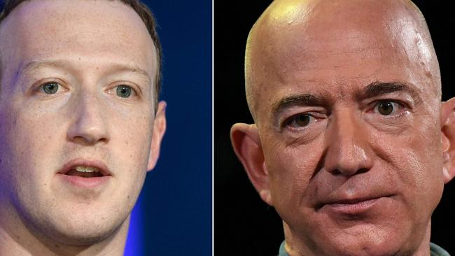 Facebook CEO Mark Zuckerberg and Amazon Founder and CEO Jeff Bezos. Picture: AFP