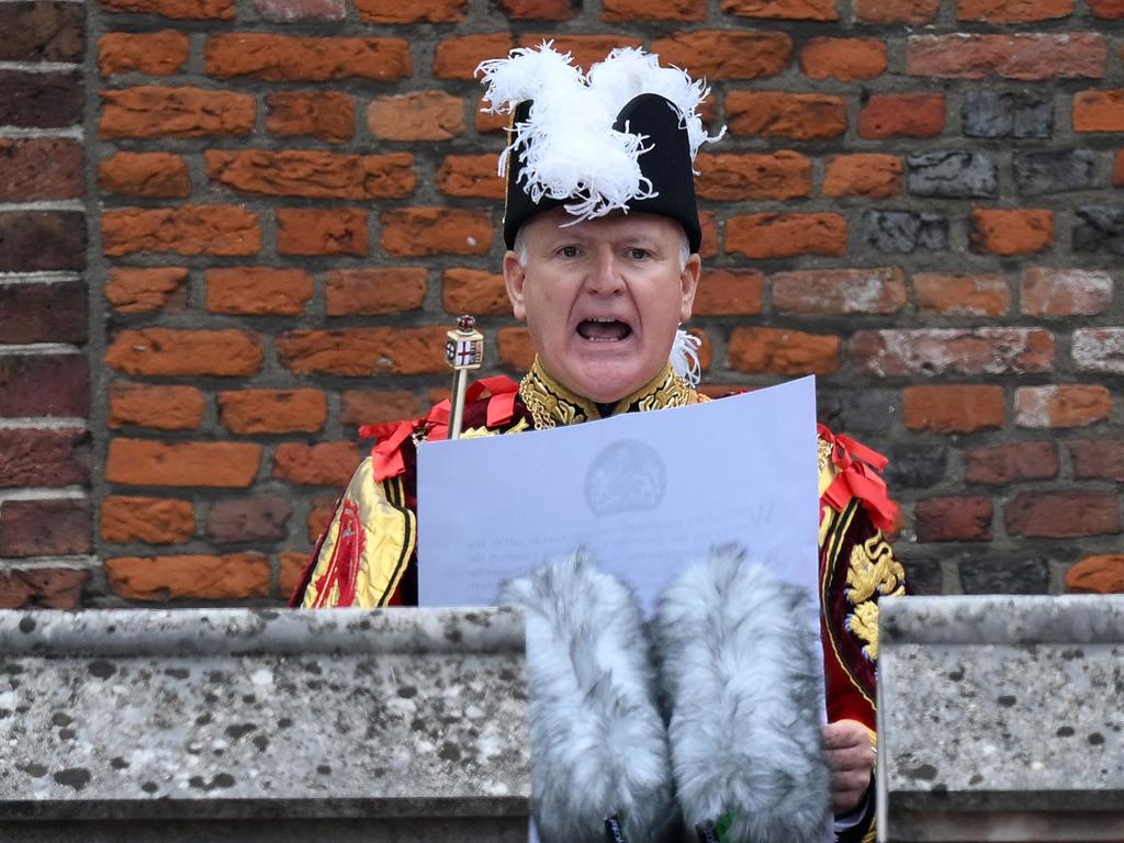 Garter Principle King of Arms, David Vines White, reads the proclamation of Britain's new King, King Charles III, from the Friary Court balcony of St James's Palace in London. Picture: AFP