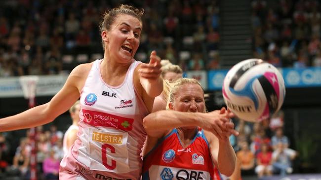 Supplied Editorial Swifts Caitlin Thwaits shoots in the second half. NSW SWIFTS V Adelaide THUNDERBIRDS, Swifts win