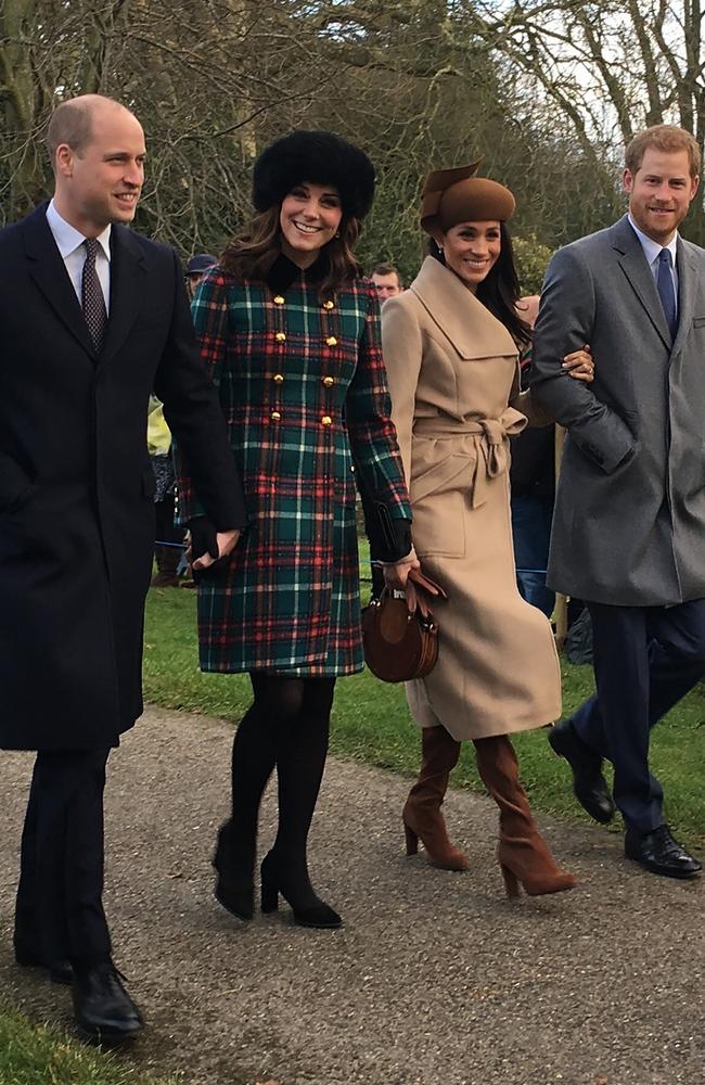 Prince William, Kate Middleton, Meghan Markle, Prince Harry arrive at St Mary Magdalene on Christmas Day 2017. Picture: GoffPhotos.com