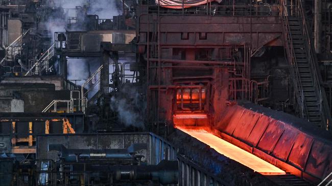 Steel moving along rollers at Nippon Steel, Japan. Picture: Richard A. Brooks/AFP