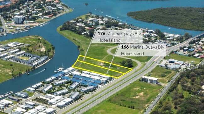 166 Marina Quays Boulevard, Hope Island sold for $4.72m and a second block at 176 Marina Quays Boulevard, Hope Island sold for $4.6m plus 10 per cent GST, coming in at $5.06m.